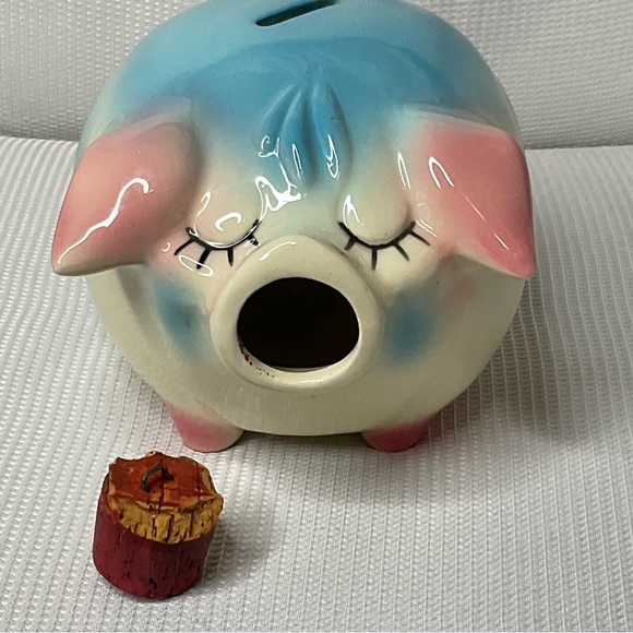 Vintage 1957 Hull Pottery Corky Pig Blue Pink
Ceramic Piggy Bank Cork Nose Plug - Picture 9 of 9